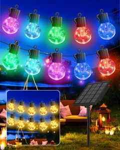 Solar String Lights Outdoor Waterproof, 50FT 25LEDs Warm White & Multicolor H... - Picture 1 of 7