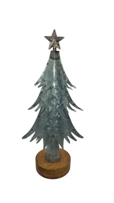 Handmade Galvanised Metal Christmas Tree 31cm Wooden Base – Rustic Festive Decor - Image 1 of 4