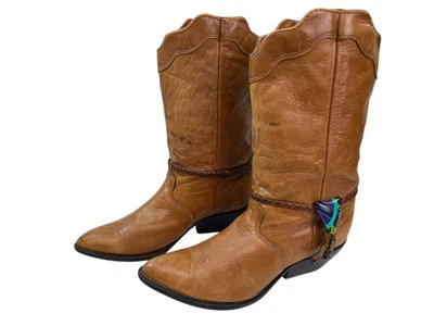 Bota de Vaquera Zodiac Western Años 90 De Colección Slouchy Cuero Tostado Camel Bolo Corbata Talla 7.5 Foto 1 de 4