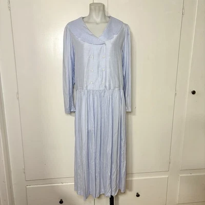 Vestido Camisa Vintage Eileen West Rayas Rayón Doble Pecho Cuello Solapa Foto 1 de 4