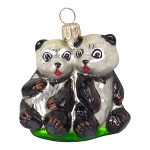 Christopher Radko Panda Cub Twins Christmas Blown Glass Ornament - Picture 1 of 7