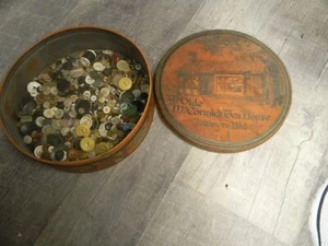 buttons--buttons=a bunch in a collectiable Mc Cormacks tea bag tin - Picture 1 of 9