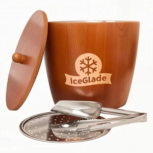 Wooden Ice Bucket Set with Tongs & Scoop – Stylish for Bar, Parties & Wine - Picture 1 of 9