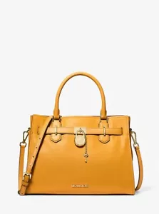 Michael Kors Hamilton Medium Leather Satchel Crossbody Handbag Purse(Golden Rod) - Picture 1 of 9