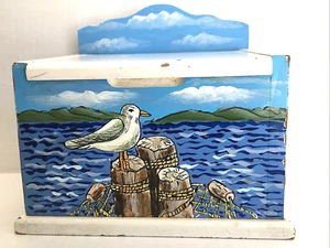 Maritimes Thema Möwe thront auf Pier Deckel Rezept Box Halter 6 x 6,25 x 4,25" - Bild 1 von 9