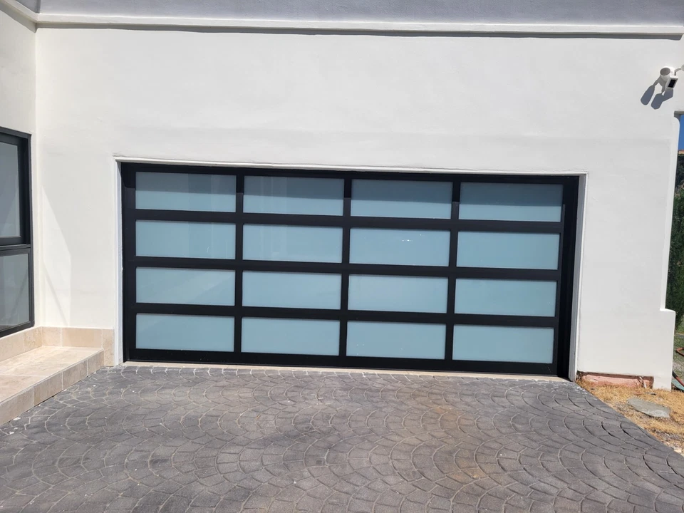 Garage Door | Aluminum And Frosted Glass Laminated 192" x 84" US MADE MOTOR - Image 1 of 1