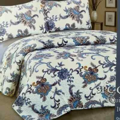 Hotel at home King 3pc Quilt set Blue Paisley print - Image 1 of 4