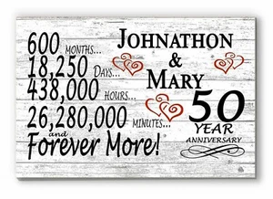 50 Year Anniversary Gift Sign Personalized 50th Wedding Anniversary Present - Picture 1 of 5