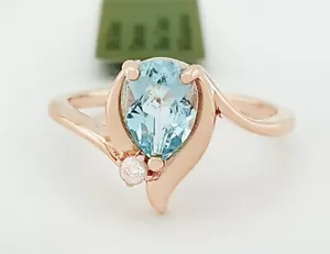 GENUINE 1.01 Cts BLUE TOPAZ & WHITE SAPPHIRE RING .925 SILVER (YELLOW TONE) -NWT - Picture 1 of 8