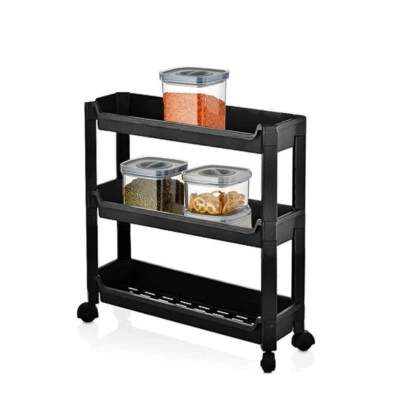 Carrello Portatutto 3 PIANI Portautensili NERO + Rotelle Salvaspazio Cucina 9532 - Immagine 1 di 4