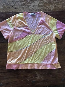 Vtg 70s Vera Neumann sherbet abstract blouse sunset colors signed fabric - Picture 1 of 5