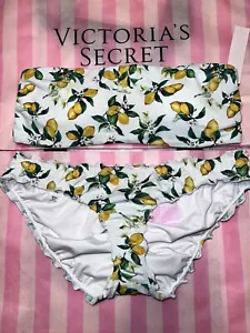 Victorias Secret Swim Bandeau W/Ruffled Bottoms Small Lemon Print ADORABLE - Picture 1 of 2
