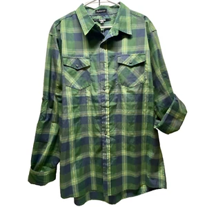 Carbon Button Down Shirt Men's XL Green Plaid Roll Tab Sleeves Front Pockets NWT - Picture 1 of 7