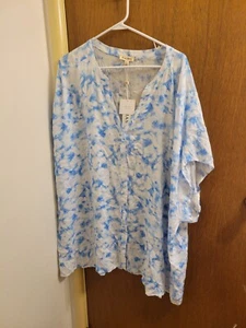 Grand & Greene Womens Plus Size 3x Blue White Button Down Shirt Blouse New Nwt - Picture 1 of 4