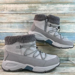 Easy Spirit Snow Boots Womens Sz 8.5 Gray Leather Winter Warm Faux Fur Zip Up - Picture 1 of 13