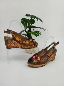 Spring Step L'Artiste Women's Open Toe Slingback Wedge Floral Sandals Size 39EU - Picture 1 of 9