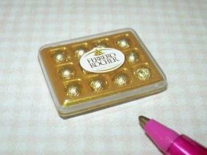Miniature Popular Gold-Wrapped Swiss Chocolates Box 1" x 13/16": DOLLHOUSE 1:12 - Picture 1 of 3