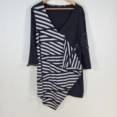 Tessuto womens tunic blouse top size 1XL black striped 3/4 sleeve Vneck 079380 - Image 1 of 4