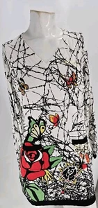 Ed Hardy Women's Sweater Large Rayon Abstract Butterfly Print Floral - Picture 1 of 9