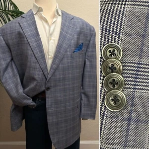 JACK VICTOR BLAZER SUIT JACKET SIZE 54 BLUE GLEN CHECK SPORT COAT ITALIAN WOOL - Picture 1 of 12