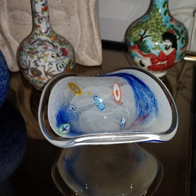 vide-poche / cendrier en verre de murano - sommerso ambre et bleu - vintage 1960 - Photo 1/4