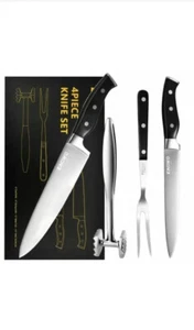 Enowo 4 Piece Set Chef Knife, Slicing Knife, Meat Fork, Meat Tenderizer New - Picture 1 of 8