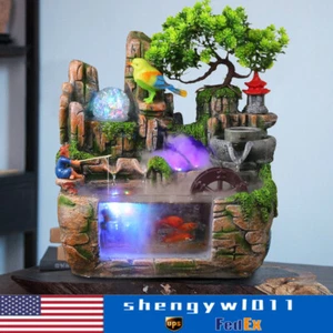 Tabletop Waterfall Rockery Water Fountain Indoor Relaxation LED Resin Ornament - Picture 1 of 11