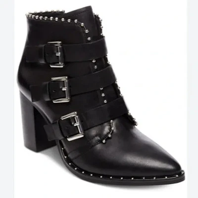 Botas femininas STEVE MADDEN 9 couro preto humilde cravejadas motociclista gótico grunge - Imagem 1 de 4