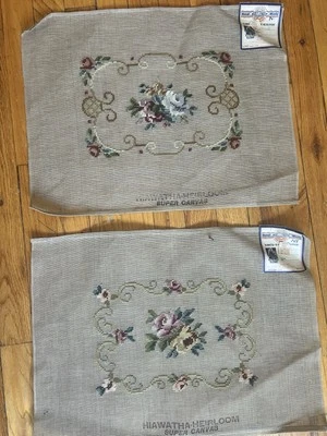 Vintage Pair Hiawatha Heirloom Needlepoint Chair Seat Cover Handmade Large 15X20 - Image 1 of 4