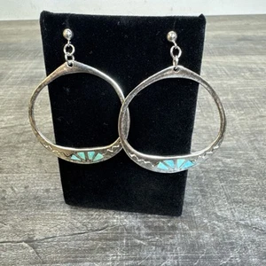 Große Vintage Navajo Indianer Sterling Türkis Creolen Handarbeit Ohrstecker - Bild 1 von 7