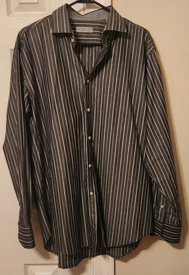 Jack Stone Shirt Men's L Large Gray Striped Long Sleeve Button Up Flip Cuff - Image 1 of 2