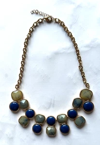 Hermoso Collar Babero 16" Estilo Cabujón Piedras Tono Dorado - Imagen 1 de 4