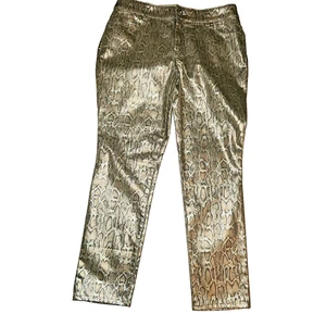 Chicos Platinum Denim Size 2 US 12 Metallic Snakeskin Pants Stretch Jeans Gold - Picture 1 of 13