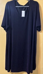 NWT Evans Tunic Sparkle Dress Size 22/24 Short Sleeves V-neck Purple - Picture 1 of 5