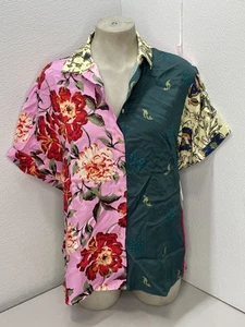 Anthropologie Women's Shirt Oversized Surf Button Down Size L Multicolor/Green - Picture 1 of 6
