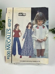 Dress Or Top Girls Size 6 CUT Vintage 70s Pattern 4912 Flared Sleeve Back Zip - Picture 1 of 2