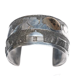 7.12" Ronnie Hurley Navajo Sterling cuff bracelet with copper sun - Picture 1 of 10