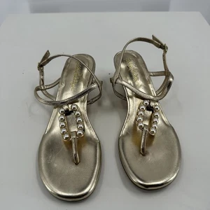 Lilly Pulitzer Good As Gold Pearl Wedge Thong Sandals Size 6 - Picture 1 of 8