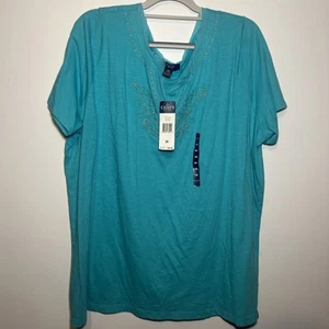 Blusa de manga corta para mujer Chap 3XL túnica azul adornada azul azul y dorado nueva con etiquetas - Imagen 1 de 8