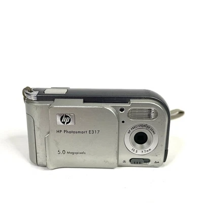 HP Photosmart E317 5.0MP Compact Digital Camera Digicam Silver Tested Working! - Image 1 of 4