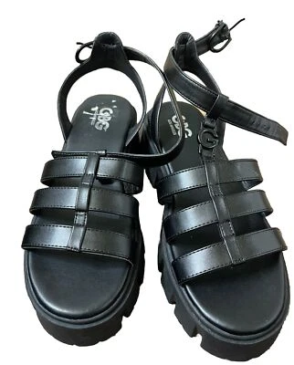 GBG Los Angeles Sandalia Plataforma Gladiador Tacón Grueso Negra Talla 9.5 Foto 1 de 2