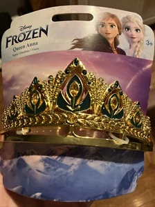 New! Disney Store Frozen QUEEN ANNA Tiara Metal Heavy Duty Gold Green Jewels - Picture 1 of 6