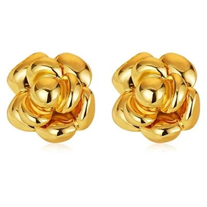 Gold Flower Earrings for Women Trendy Golden Camellia Stud Earrings Large Flower - Picture 1 of 6