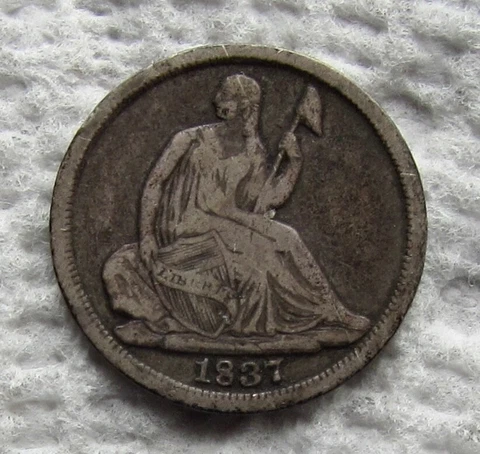 1837 No Stars Seated Liberty Silver Half Dime Rare Date VF Detail Scratched Cover