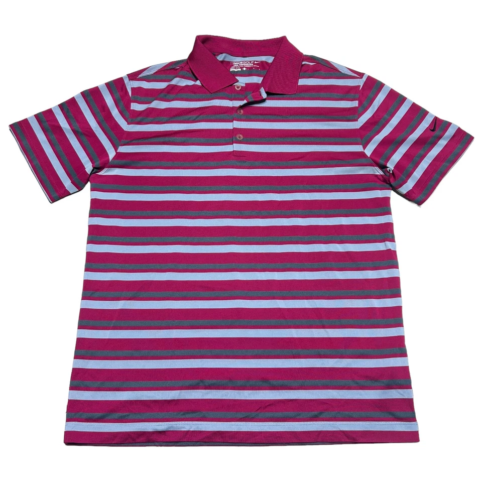 Camisa Polo de Golf Nike Para Hombres Grande Fucsia Rayas Dri Fit Tour Rendimiento Informal Foto 1 de 4