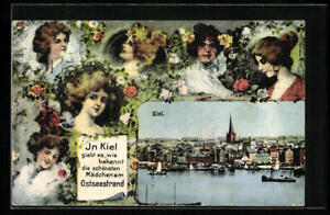 Ansichtskarte Kiel, Teilansicht, Damenportraits 1920 