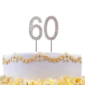 Cake Topper Number 60 Silver Diamond Birthday Anniversary Party Decorations - Picture 1 of 5