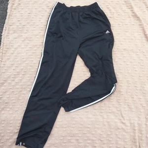 Vintage Adidas Track Pants Men Large Black Breakaway Snap Button Y2K 2002 Stripe - Picture 1 of 15