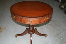 Antique Regency Style Leather-Top Mahogany Drum Table