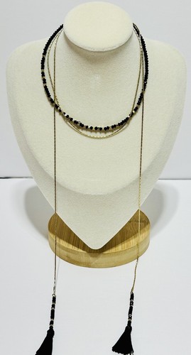 VETEMENTS Collana Choker Stratificato Colore Oro e Nero Con Nappe Lariat 13 Pollici